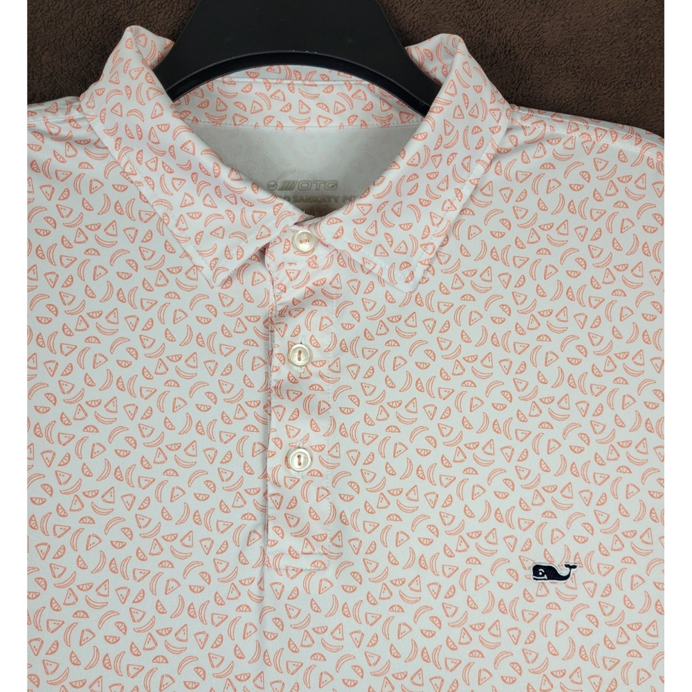 Vineyard Vines On-The-Go Sankaty Polo Shirt Mens XL White Orange Fruit Print